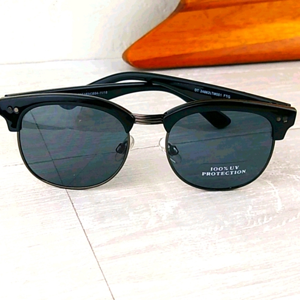 Clubmaster Browline Black Retro UV Sunglasses